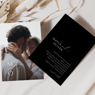 Invitación Letra cursiva elegante Boda fotográfico de monog