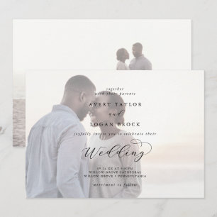 Invitación Letra cursiva elegante Boda fotográfico horizont