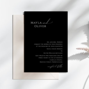 Invitación Letra cursiva elegante   Boda tradicional negro