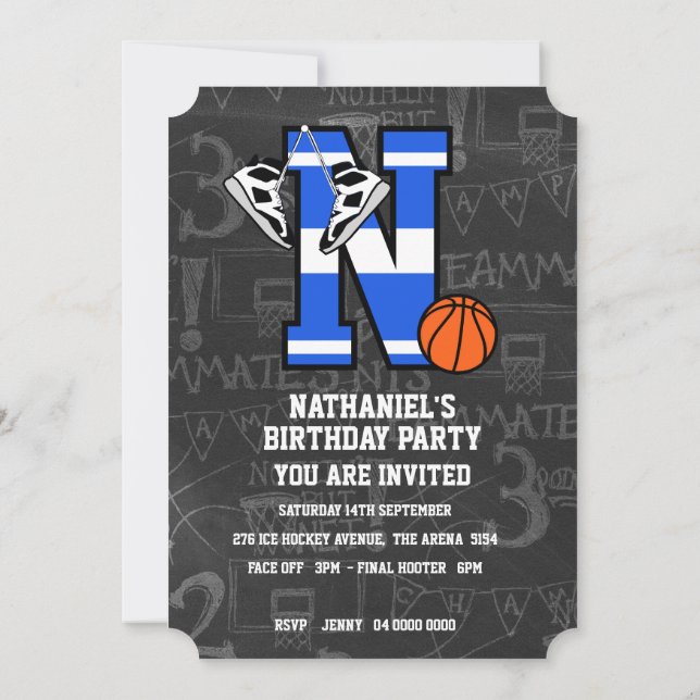 Invitación Letra de baloncesto inicial personalizada N (Reverso)