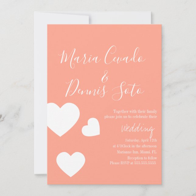 Invitación Letra de Corazón Flotante Script Bodas Negrita Col (Anverso)