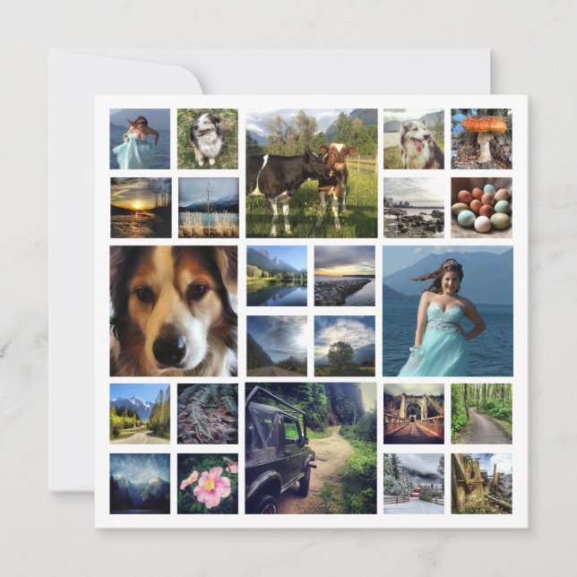 Invitación Letra de la familia con 24 fotos en año (Anverso)