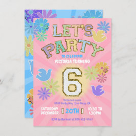 Invitación Letra de parche Cumpleaños fiesta retro preppy hip