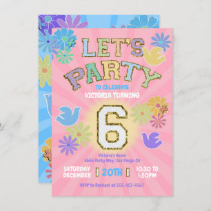 Invitación Letra de parche Cumpleaños fiesta retro preppy hip