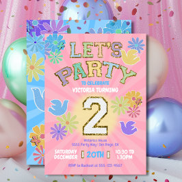 Invitación Letra de parche Cumpleaños fiesta retro preppy hip
