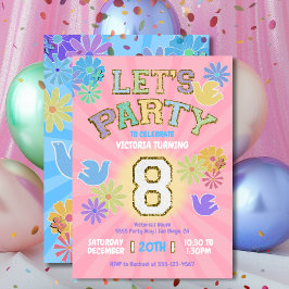 Invitación Letra de parche Cumpleaños fiesta retro preppy hip