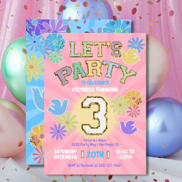 Invitación Letra de parche Cumpleaños fiesta retro preppy hip