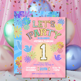 Invitación Letra de parche Cumpleaños fiesta retro preppy hip
