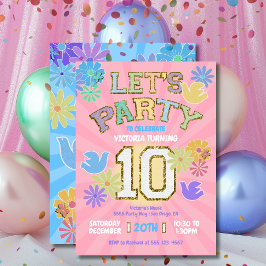 Invitación Letra de parche Cumpleaños fiesta retro preppy hip