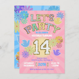 Invitación Letra de parche Cumpleaños fiesta retro preppy hip