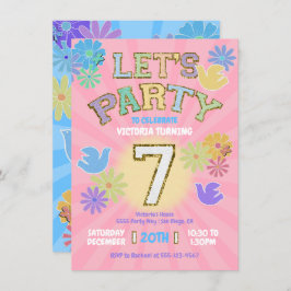 Invitación Letra de parche Cumpleaños fiesta retro preppy hip