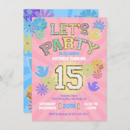 Invitación Letra de parche Cumpleaños fiesta retro preppy hip