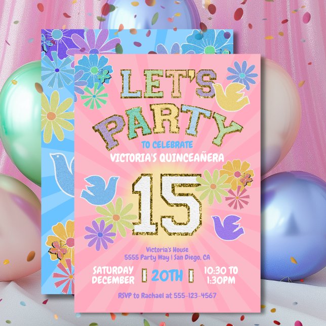 Invitación Letra de parche Cumpleaños Quinceañera Let's Fiest (Subido por el creador)