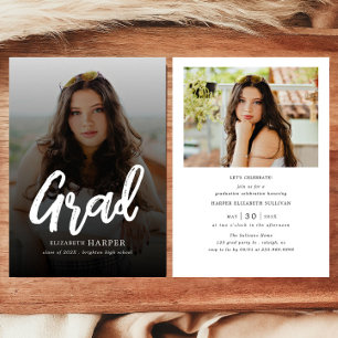 Invitación Letra de pincel moderna para graduados Foto de gra