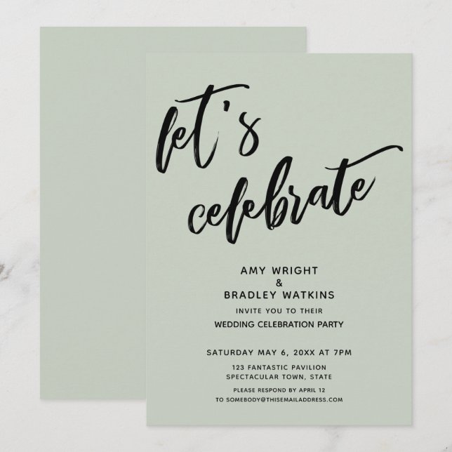 Invitación Letra de Salvia Celebremos Recepción de Boda (Anverso / Reverso)