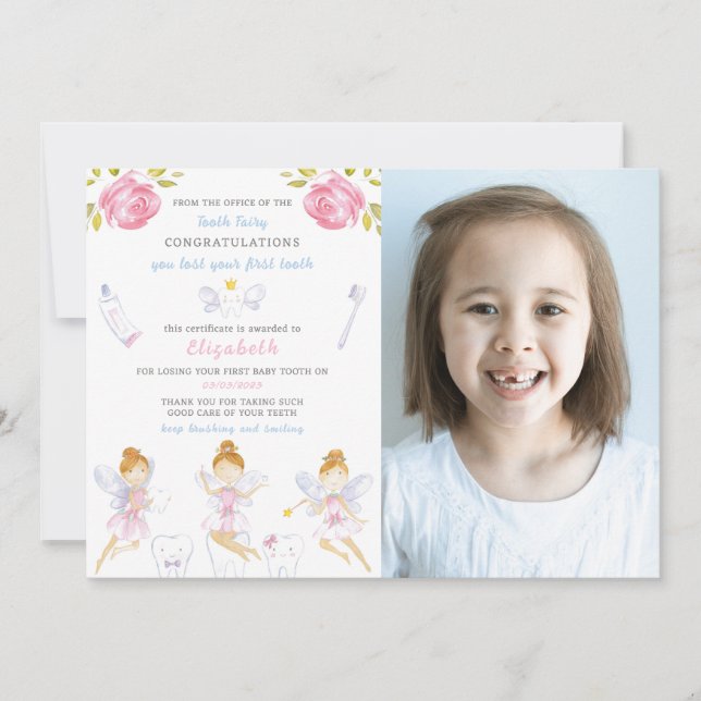 Invitación Letra dental de hadas con foto (Anverso)