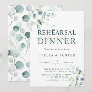 Invitación Letra eucalipto botánica cena de ensayo