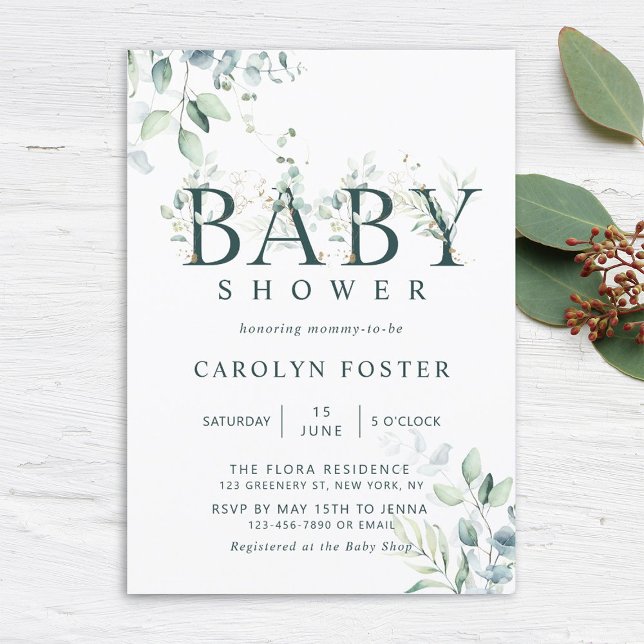 Invitación Letra Eucalyptus Botánica Baby Shower (Subido por el creador)