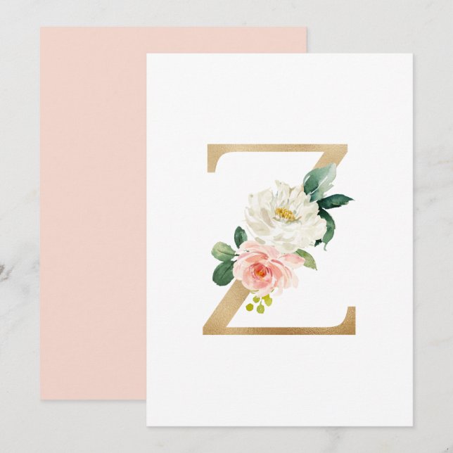 Invitación Letra falsa Relieve metalizado dorado Z Monograma  (Anverso / Reverso)