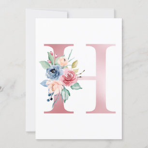 Invitación Letra falsa Relieve metalizado rosa H Monograma fl