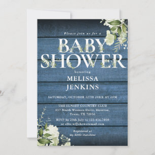 Invitación Letra floral azul de madera rusa Baby Shower