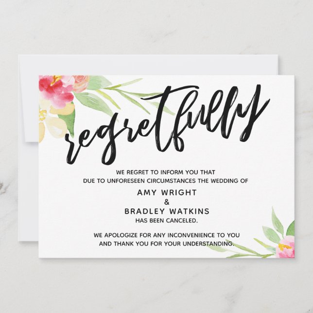 Invitación Letra Floral Cancelada Lamentos de Boda (Anverso)