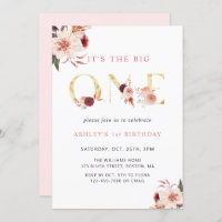 Letra floral oro Chica elegante primer cumpleaños