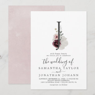 Invitación Letra floral romance J Monograma Boda