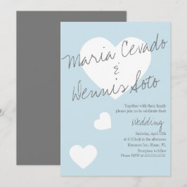 Invitación Letra flotante de corazón escritura boda gris azul