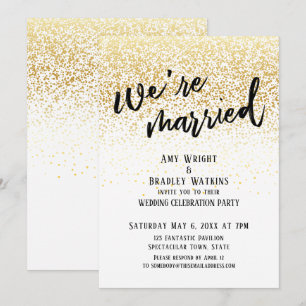 Invitación Letra Informal Estamos Casados Confeti Dorado