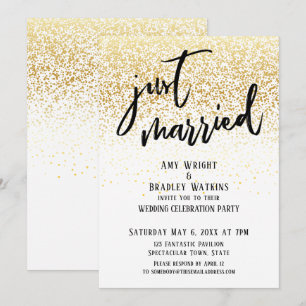 Invitación Letra Informal Recién Casados Confeti Dorado