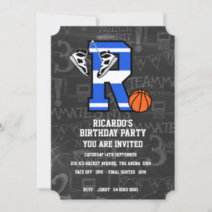 Invitación Letra Inicial de Baloncesto Personalizada R