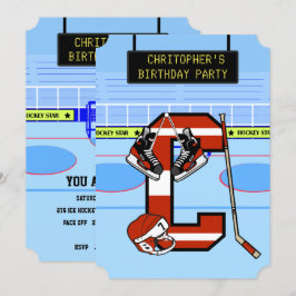 Invitación Letra inicial personalizada C Hockey sobre hielo