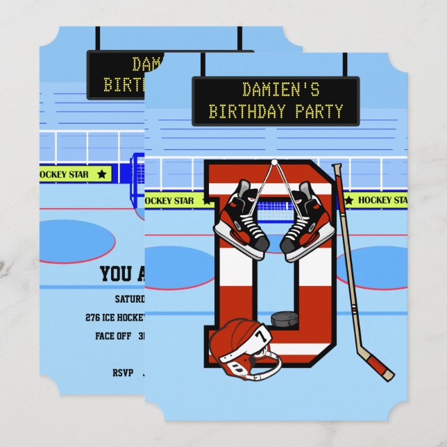 Invitación Letra inicial personalizada D Hockey sobre hielo (Anverso / Reverso)