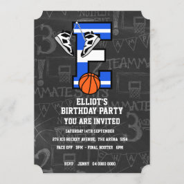 Invitación Letra inicial personalizada de baloncesto E