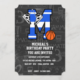 Invitación Letra inicial personalizada de baloncesto M