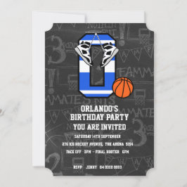 Invitación Letra inicial personalizada de baloncesto O
