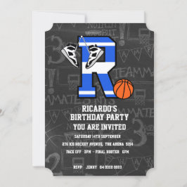 Invitación Letra inicial personalizada de baloncesto R