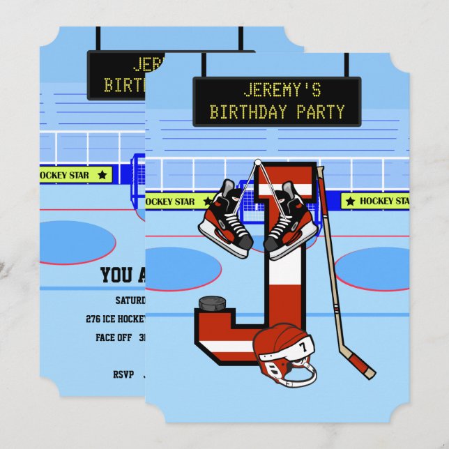 Invitación Letra inicial personalizada Hockey sobre hielo J (Anverso / Reverso)