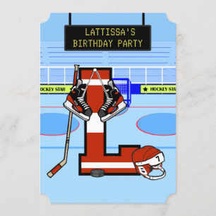 Invitación Letra inicial personalizada Hockey sobre hielo L