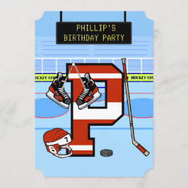 Invitación Letra inicial personalizada Hockey sobre hielo P