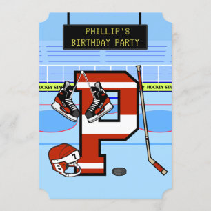 Invitación Letra inicial personalizada Hockey sobre hielo P