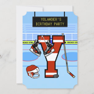 Invitación Letra inicial personalizada Hockey sobre hielo Y