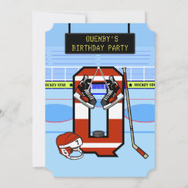Invitación Letra inicial personalizada Q Hockey sobre hielo