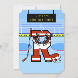Invitación Letra inicial personalizada R Hockey sobre hielo