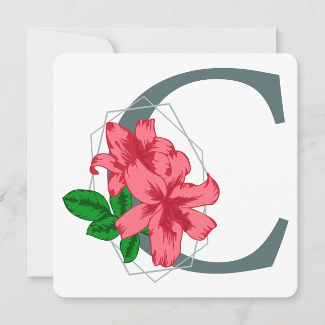 Invitación Letra mayúscula C monograma floral (Anverso)