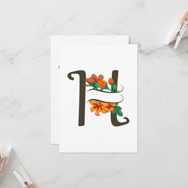 Invitación Letra mayúscula Monograma floral H (Anverso/Reverso In Situ)