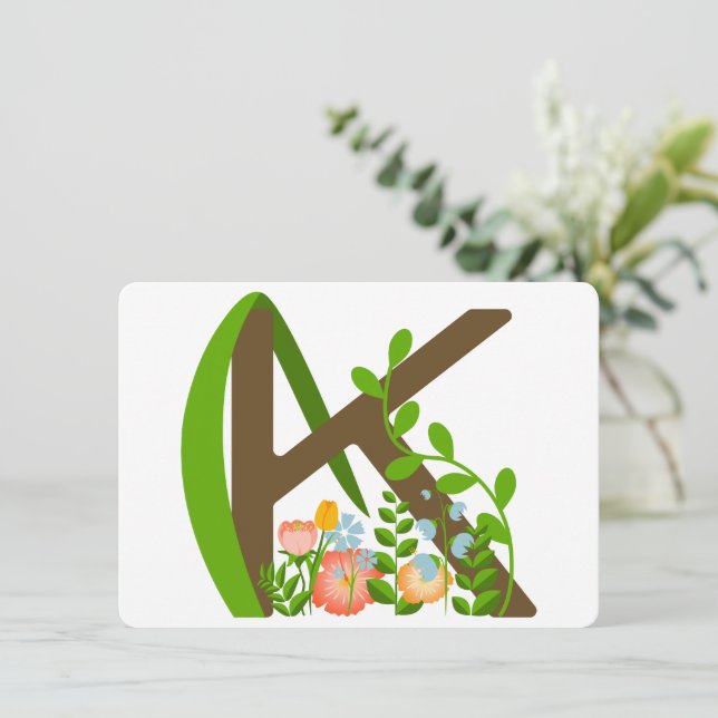 Invitación Letra mayúscula monograma floral K (Anverso de pie)
