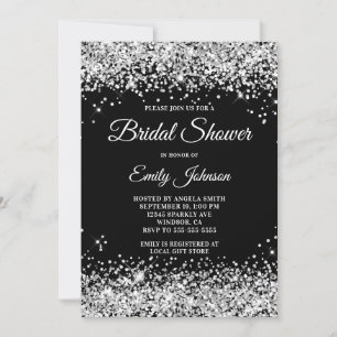 Invitación Letra Mayúscula Negra con Brillo Plateado para Bod