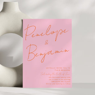 Invitación Letra moderna colorida rosa naranja boda